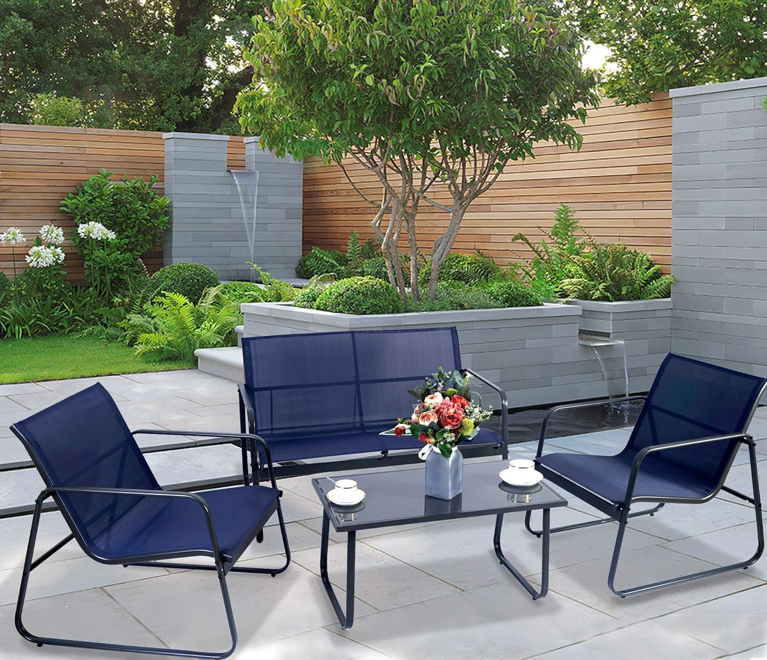 Sofia 4-Piece Navy Patio Set with Metal Frame