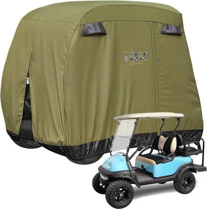 2/4 Passenger Golf Cart Cover Fits for EZGO, Club Car and Yamaha, 400D Waterproof Durable Polyester Golf Cart Cover with Three Zipper Doors Windproof Sunproof - Black/Army Green/Sliver