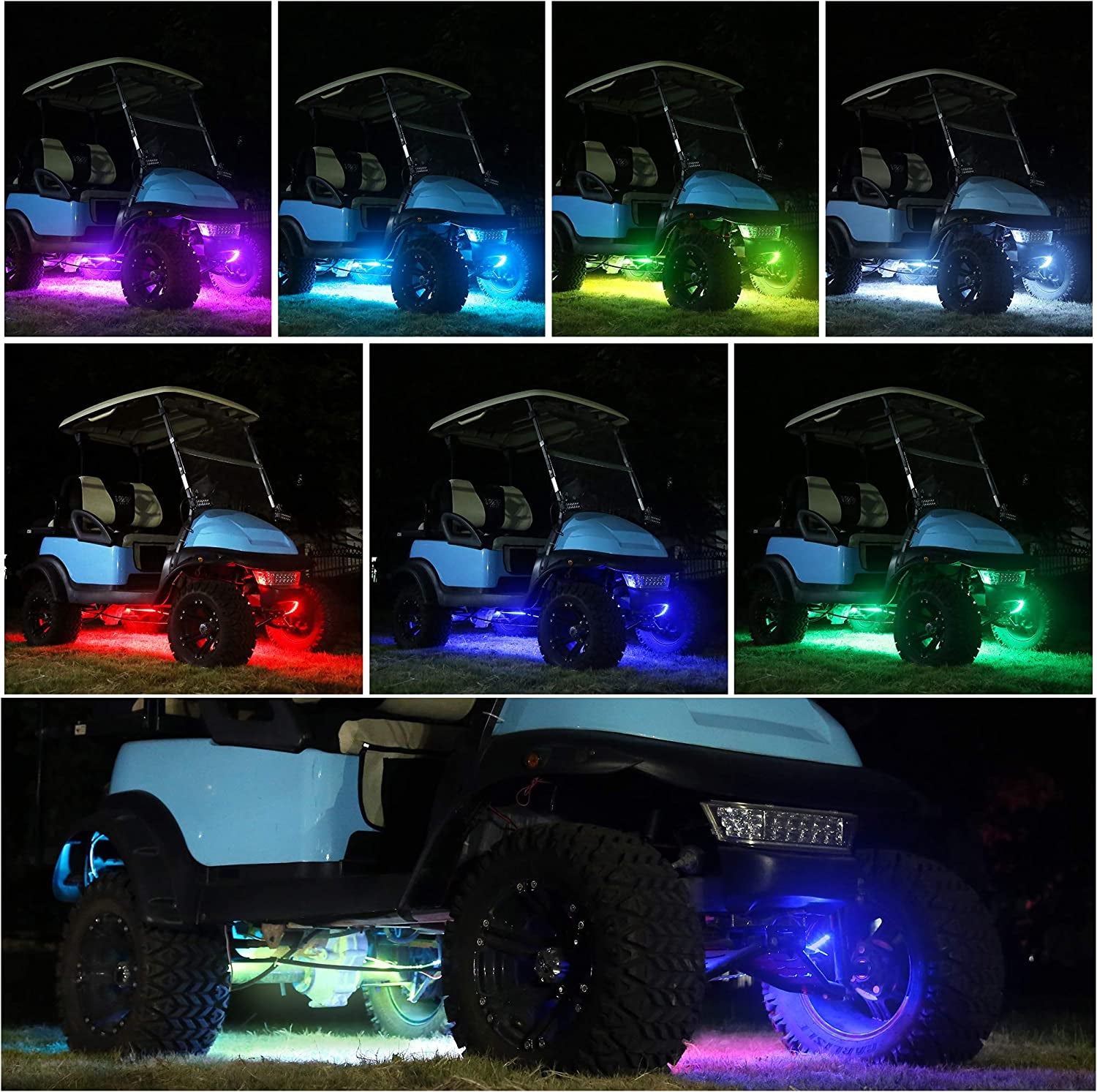 Golf Cart Underglow LED Light Strip Kit, 14 Modes Underbody Glow Neon Lighting with Wireless Remote Control, Sound Active, Water Resistant Flexible Tubes 126-Leds 86 Inch 2 Pack