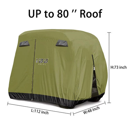 Golf Cart Cover for Yamaha EZGO Club Car, 420D Waterproof Sunproof Dustproof Enclosure Cover- Army Green