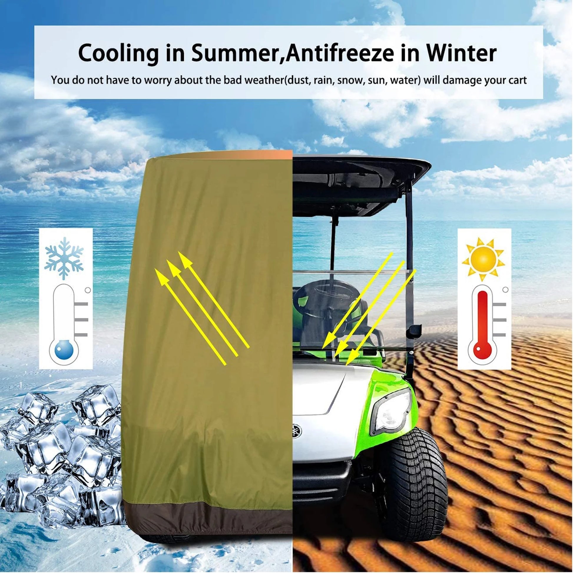 Golf Cart Cover for Yamaha EZGO Club Car, 420D Waterproof Sunproof Dustproof Enclosure Cover- Army Green