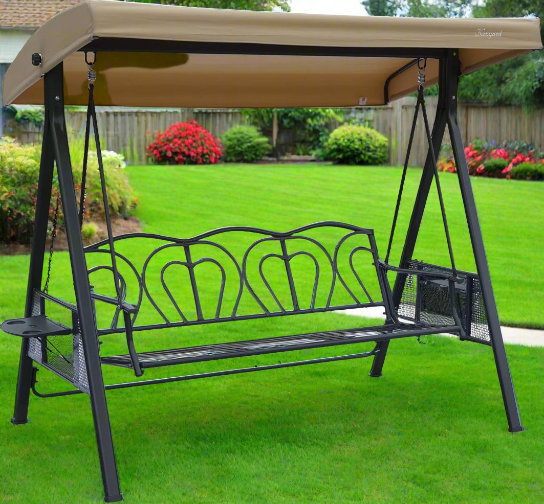 Herbert Deluxe 3-Seat Patio Swing with Adjustable Canopy and Waterproof Cover