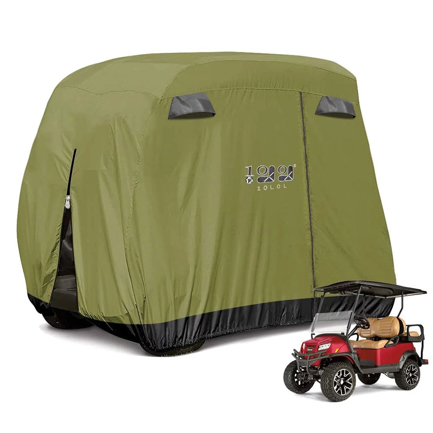 Golf Cart Cover for Yamaha EZGO Club Car, 420D Waterproof Sunproof Dustproof Enclosure Cover- Army Green