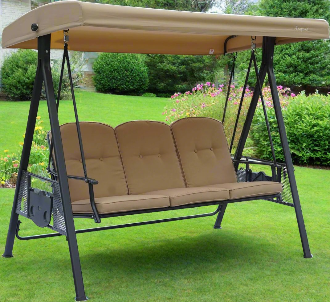 Herbert Deluxe 3-Seat Patio Swing with Adjustable Canopy and Waterproof Cover