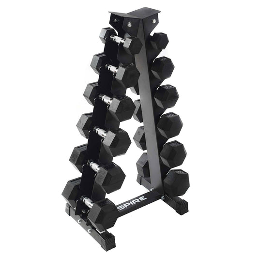 210Lb Rubber Hex Dumbbell Set with Rack