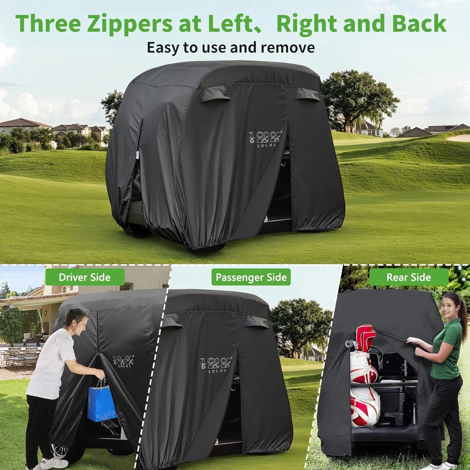 Golf Cart Cover 4 Passenger for Yamaha EZGO Club Car, 420D Waterproof Sunproof Dustproof Enclosure Cover, Black