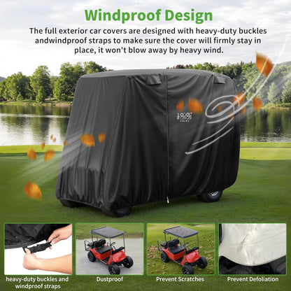 Golf Cart Cover 4 Passenger for Yamaha EZGO Club Car, 420D Waterproof Sunproof Dustproof Enclosure Cover, Black