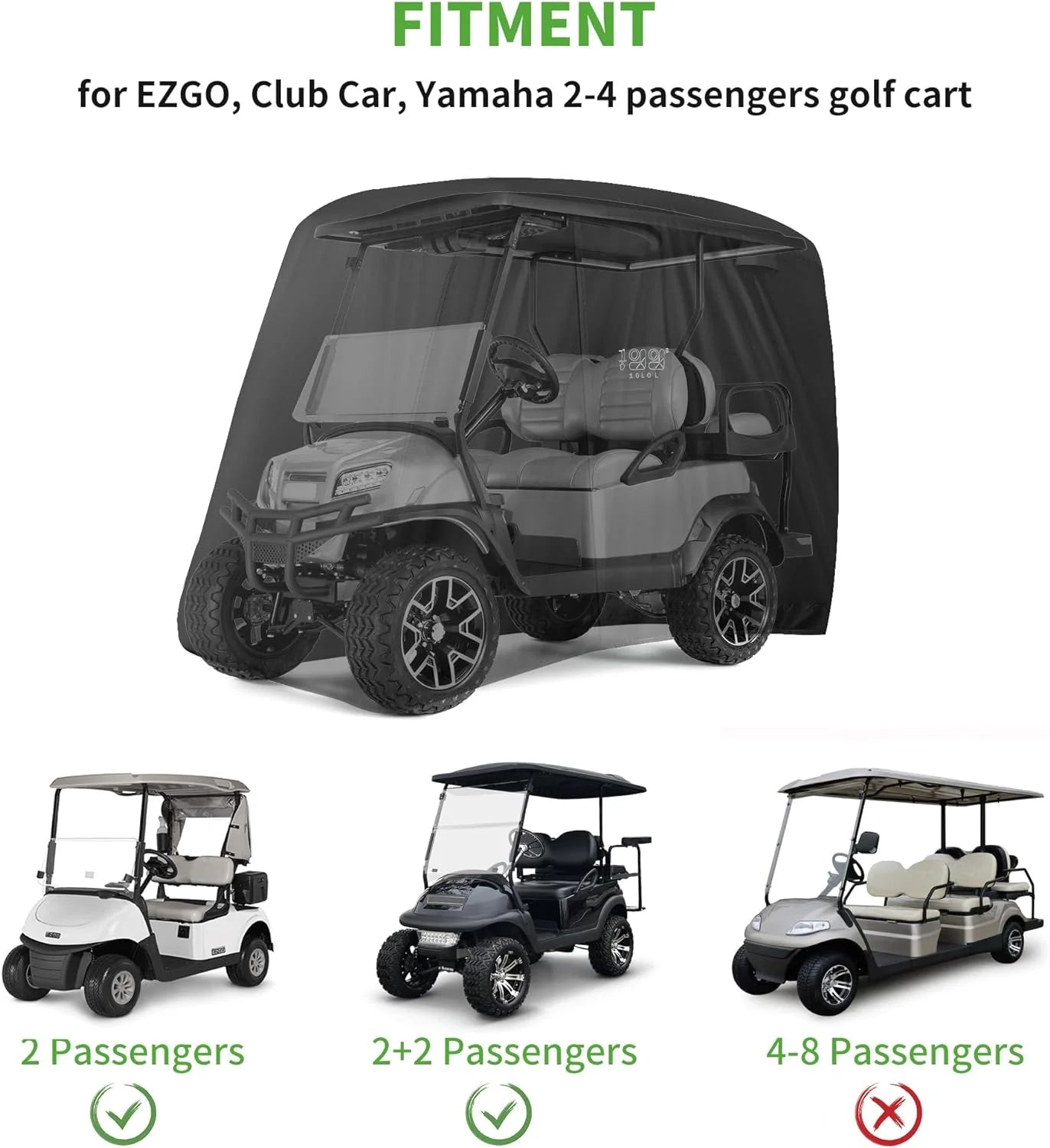 Golf Cart Cover 4 Passenger for Yamaha EZGO Club Car, 420D Waterproof Sunproof Dustproof Enclosure Cover, Black