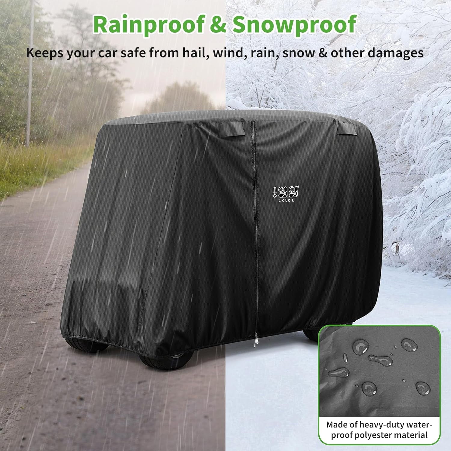 Golf Cart Cover 4 Passenger for Yamaha EZGO Club Car, 420D Waterproof Sunproof Dustproof Enclosure Cover, Black