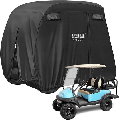 2/4 Passenger Golf Cart Cover Fits for EZGO, Club Car and Yamaha, 400D Waterproof Durable Polyester Golf Cart Cover with Three Zipper Doors Windproof Sunproof - Black/Army Green/Sliver