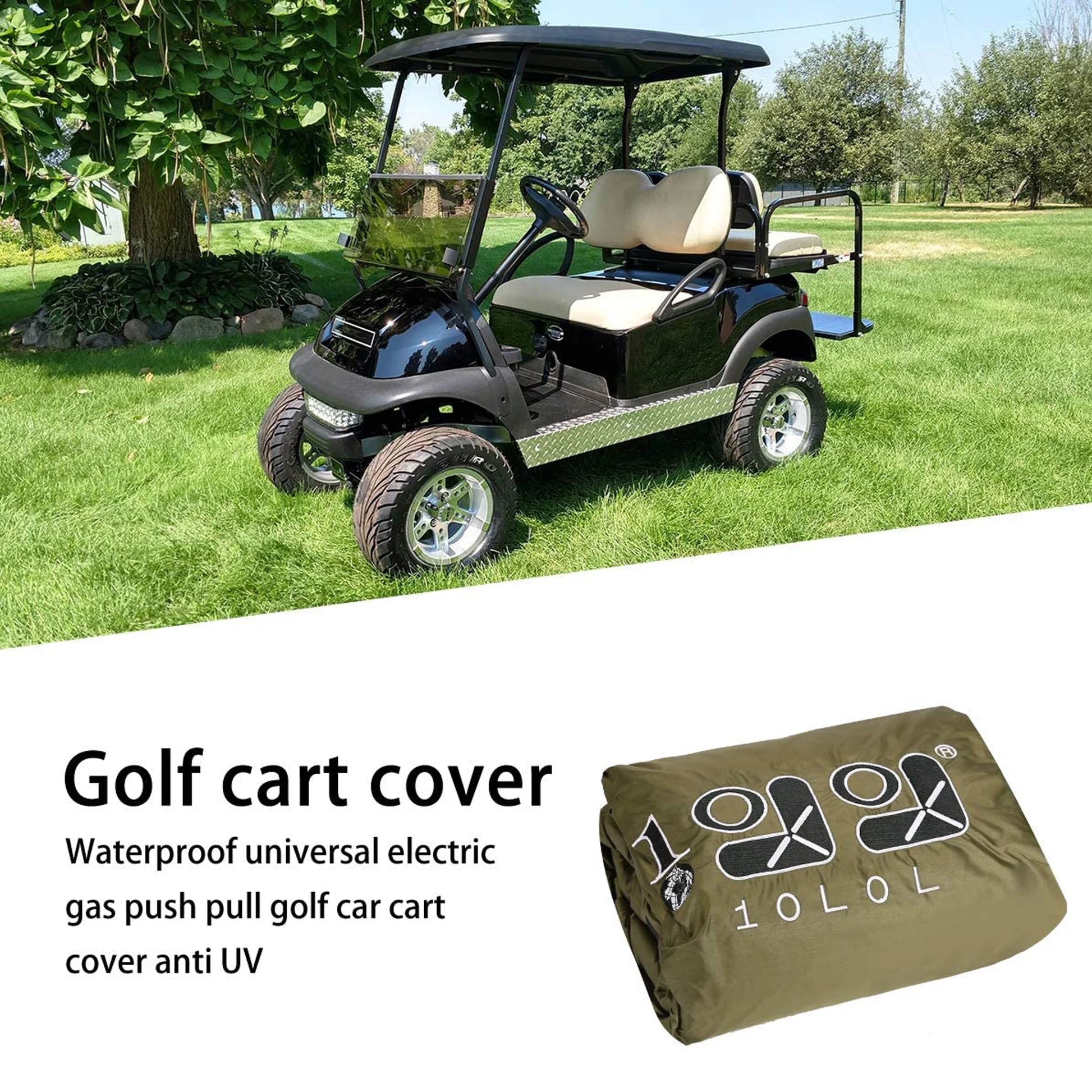 Golf Cart Cover for Yamaha EZGO Club Car, 420D Waterproof Sunproof Dustproof Enclosure Cover- Army Green