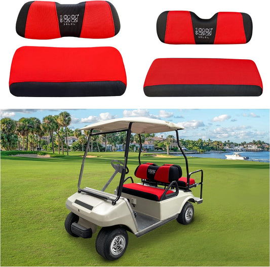 Golf Cart Front with Rear Seat Cover Set for EZGO TXT RXV & Club Car DS 4 Passenger Models Bench Seat Covers Kit Breathable Washable Polyester Mesh Cloth Gray Black Beige Red (S+XS)