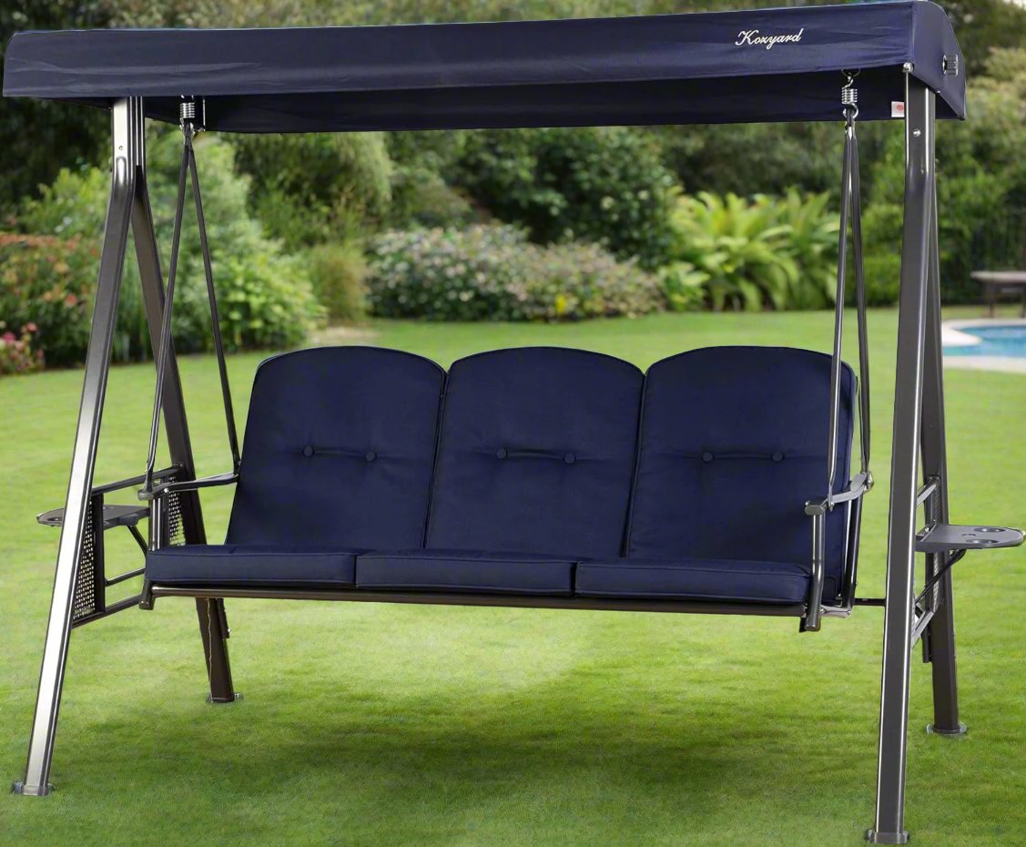 Herbert Deluxe 3-Seat Patio Swing with Adjustable Canopy and Waterproof Cover