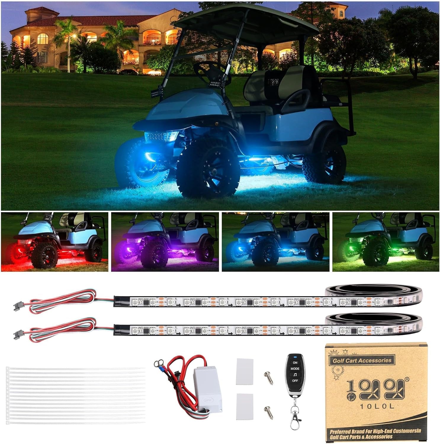 Golf Cart Underglow LED Light Strip Kit, 14 Modes Underbody Glow Neon Lighting with Wireless Remote Control, Sound Active, Water Resistant Flexible Tubes 126-Leds 86 Inch 2 Pack