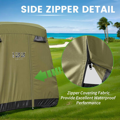 2/4 Passenger Golf Cart Cover Fits for EZGO, Club Car and Yamaha, 400D Waterproof Durable Polyester Golf Cart Cover with Three Zipper Doors Windproof Sunproof - Black/Army Green/Sliver