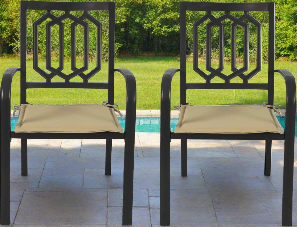 Villa Outdoor Patio Dining Chair (Wrought Iron/Cushion) for Garden Backyard Lawn